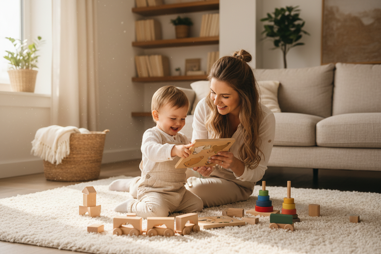 Mother and toddler playing